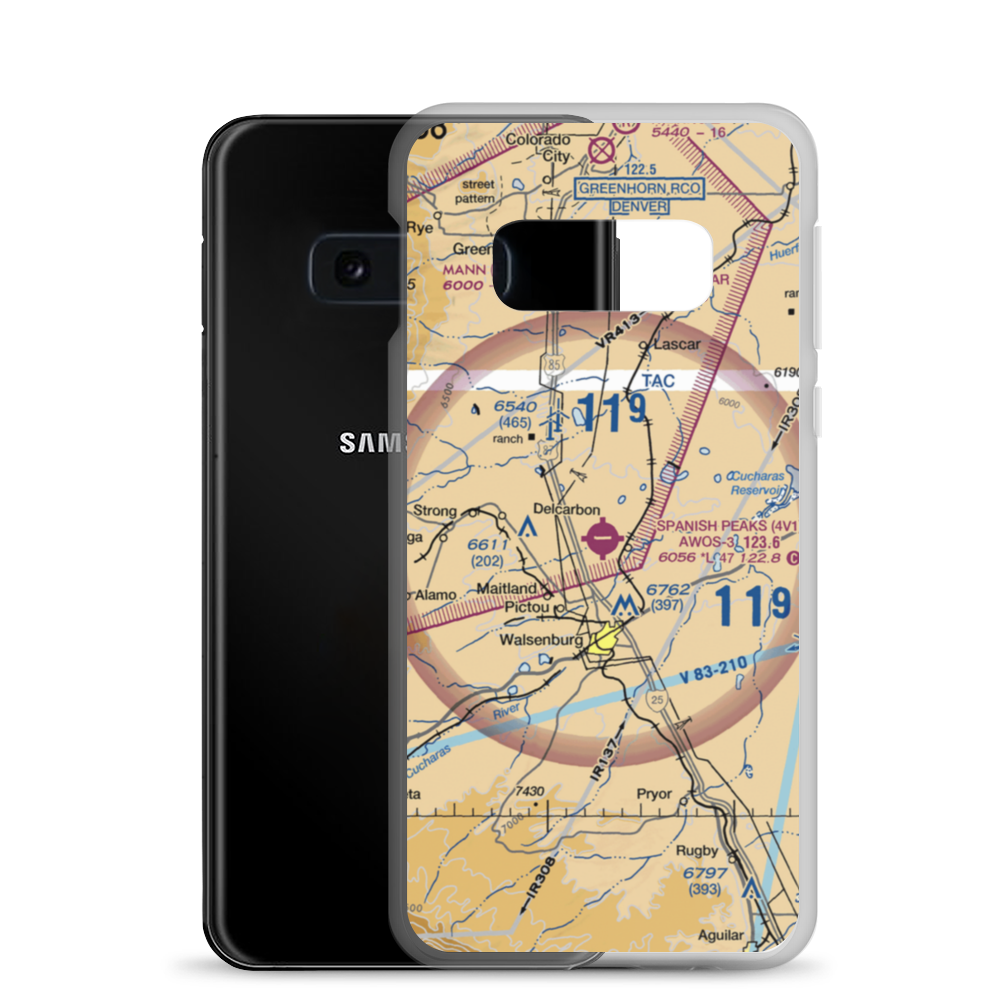 Spanish Peaks Airfield (4V1) VFR Sectional Samsung Case Samsung Galaxy S10e model shown