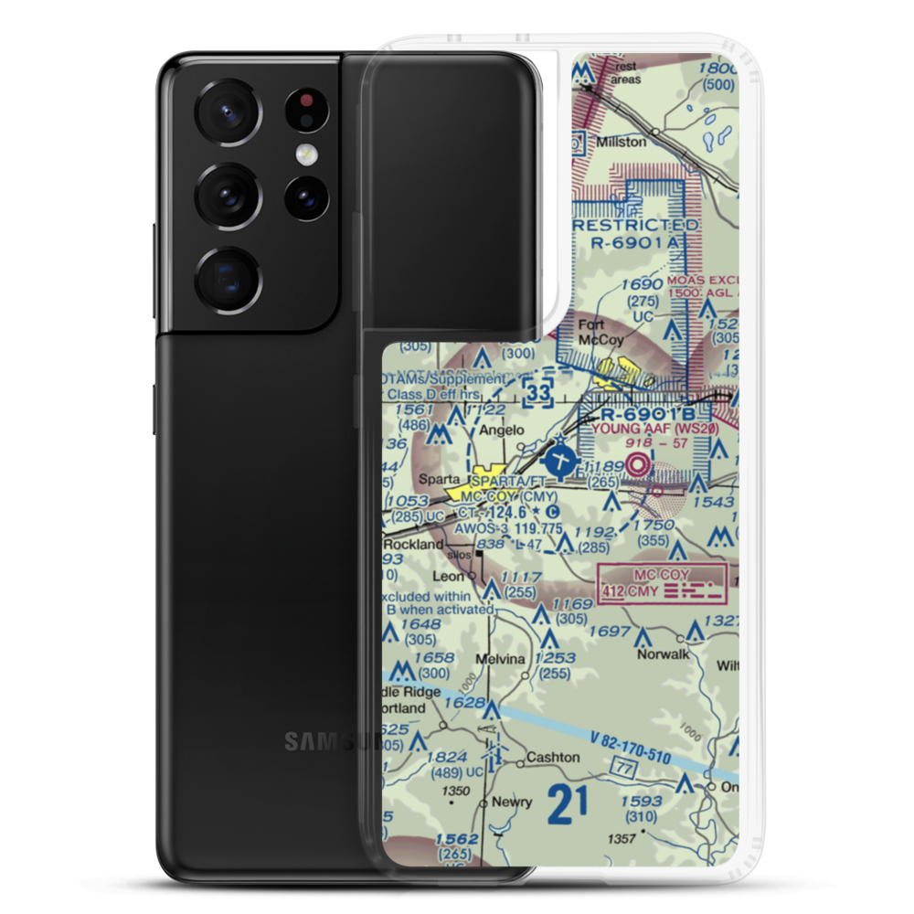 Sparta Fort Mc Coy Airport (CMY) VFR Sectional Samsung Case Samsung Galaxy S21 Ultra model shown