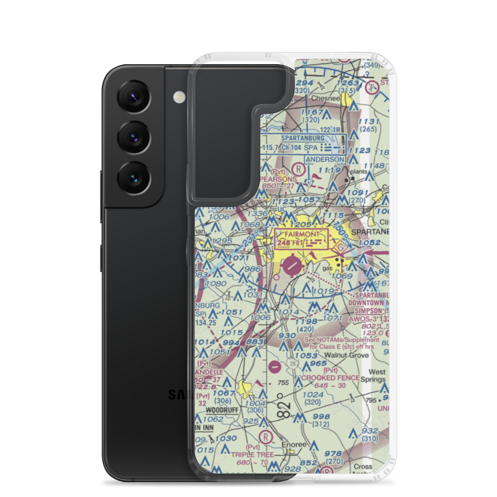 Spartanburg Downtown Memorial Airport (SPA) VFR Sectional Samsung Case Samsung Galaxy S22 model shown
