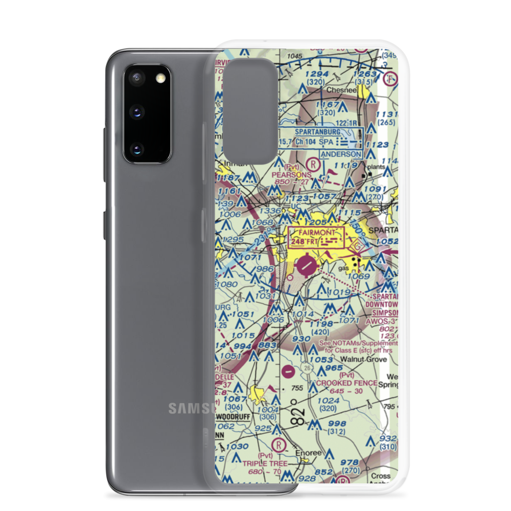 Spartanburg Downtown Memorial Airport (SPA) VFR Sectional Samsung Case Samsung Galaxy S20 model shown
