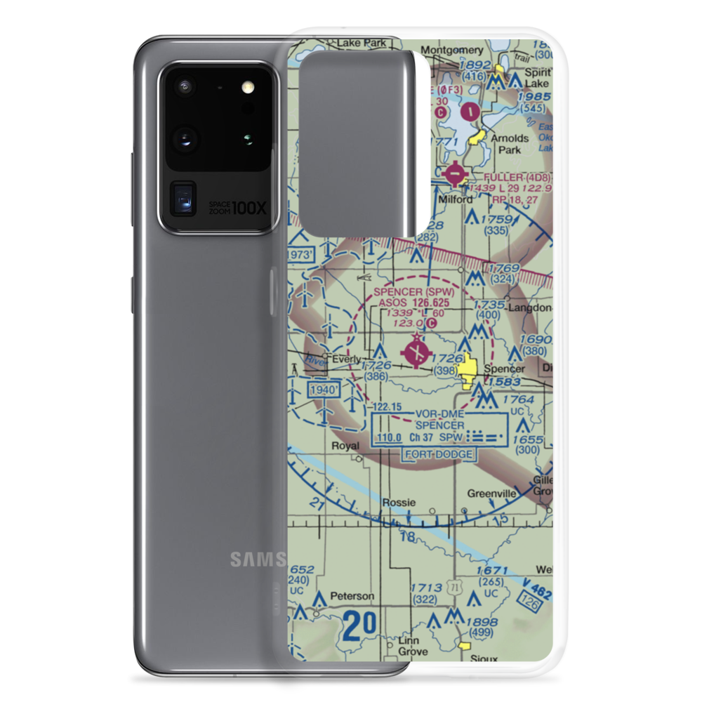 Spencer Municipal Airport (SPW) VFR Sectional Samsung Case Samsung Galaxy S20 Ultra model shown