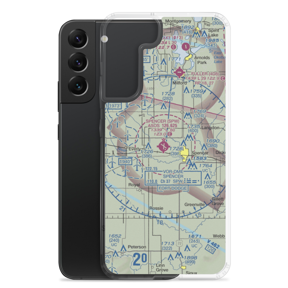 Spencer Municipal Airport (SPW) VFR Sectional Samsung Case Samsung Galaxy S22 Plus model shown