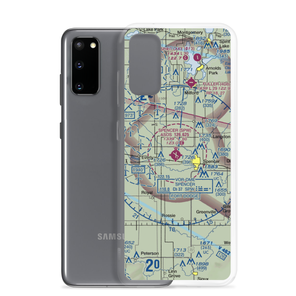 Spencer Municipal Airport (SPW) VFR Sectional Samsung Case Samsung Galaxy S20 model shown