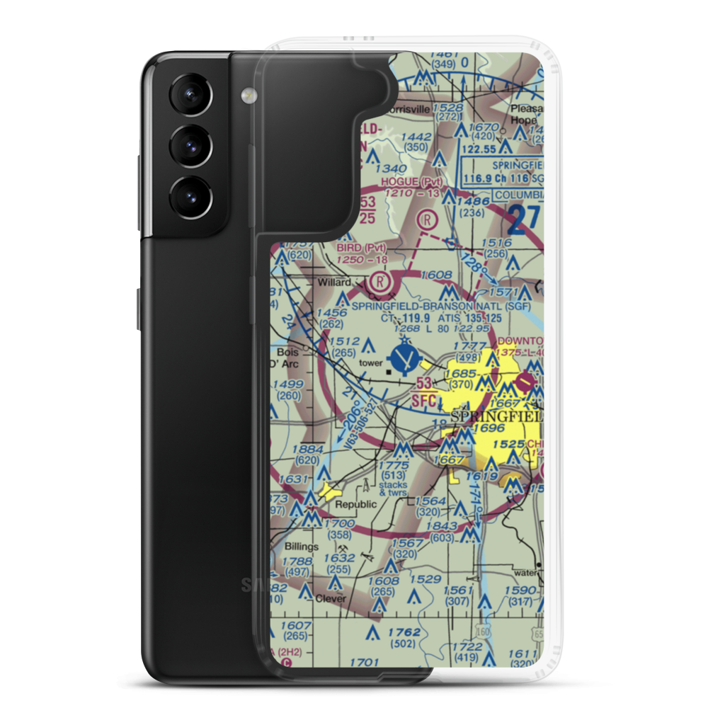 Springfield Branson National Airport (SGF) VFR Sectional Samsung Case Samsung Galaxy S21 Plus model shown