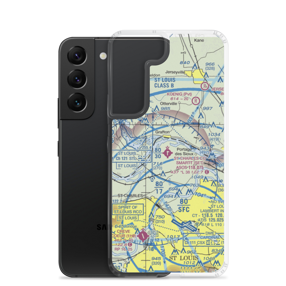 St Charles County Smartt Airport (SET) VFR Sectional Samsung Case Samsung Galaxy S22 model shown