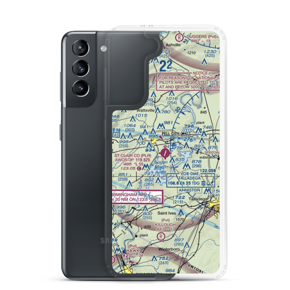 St Clair County Airport (PLR) VFR Sectional Samsung Case Samsung Galaxy S21 model shown