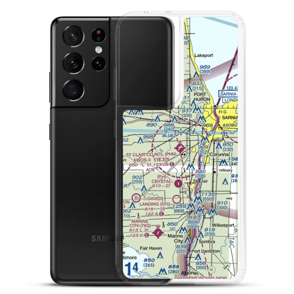 St Clair County International Airport (PHN) VFR Sectional Samsung Case Samsung Galaxy S21 Ultra model shown
