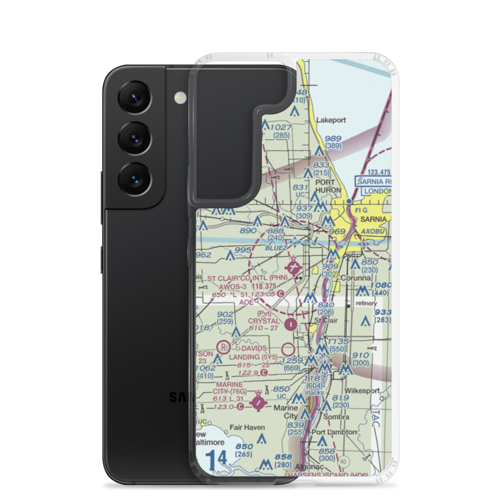 St Clair County International Airport (PHN) VFR Sectional Samsung Case Samsung Galaxy S22 model shown