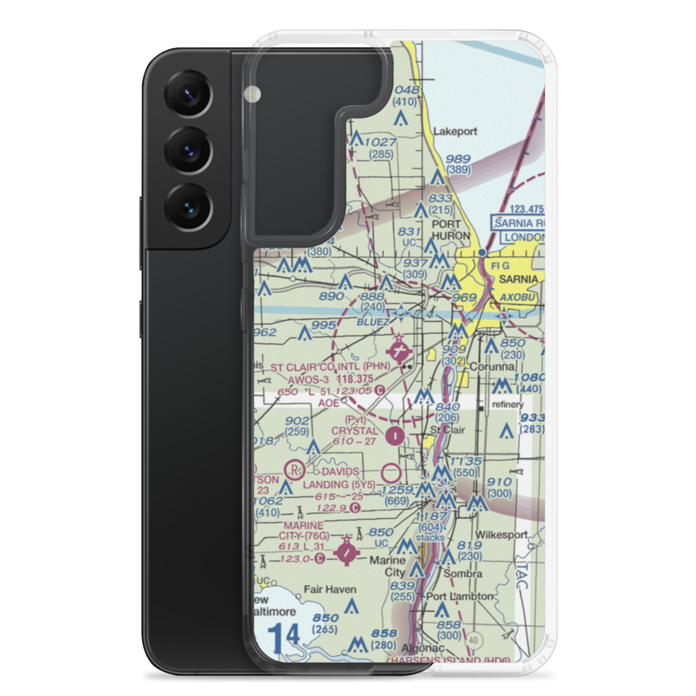 St Clair County International Airport (PHN) VFR Sectional Samsung Case Samsung Galaxy S22 Plus model shown