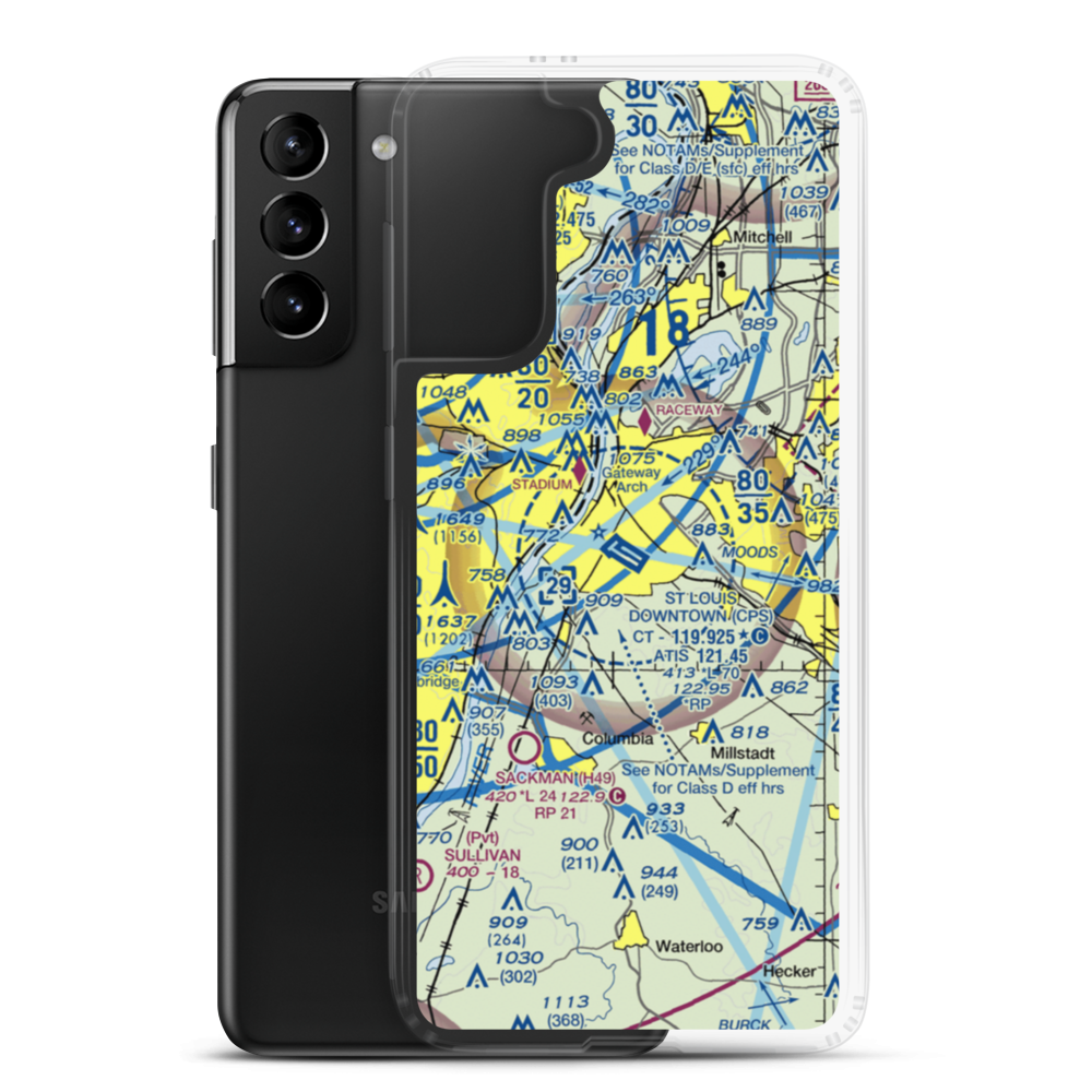 St Louis Downtown Airport (CPS) VFR Sectional Samsung Case Samsung Galaxy S21 Plus model shown