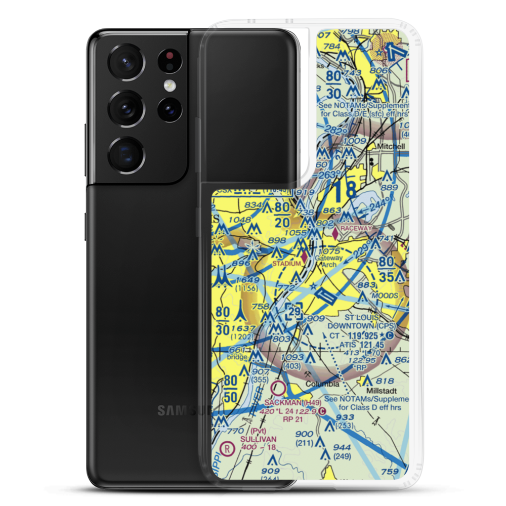 St Louis Downtown Heliport (MO7) VFR Sectional Samsung Case Samsung Galaxy S21 Ultra model shown