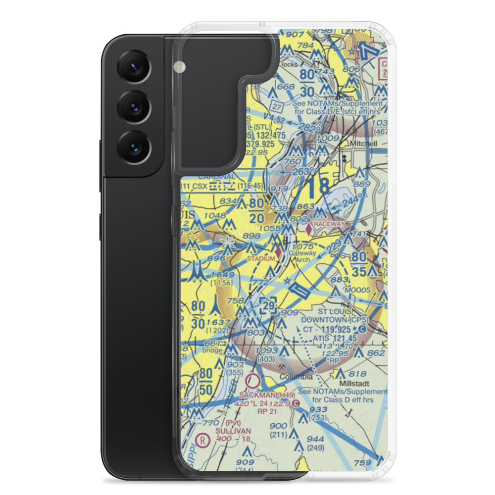 St Louis Downtown Heliport (MO7) VFR Sectional Samsung Case Samsung Galaxy S22 Plus model shown