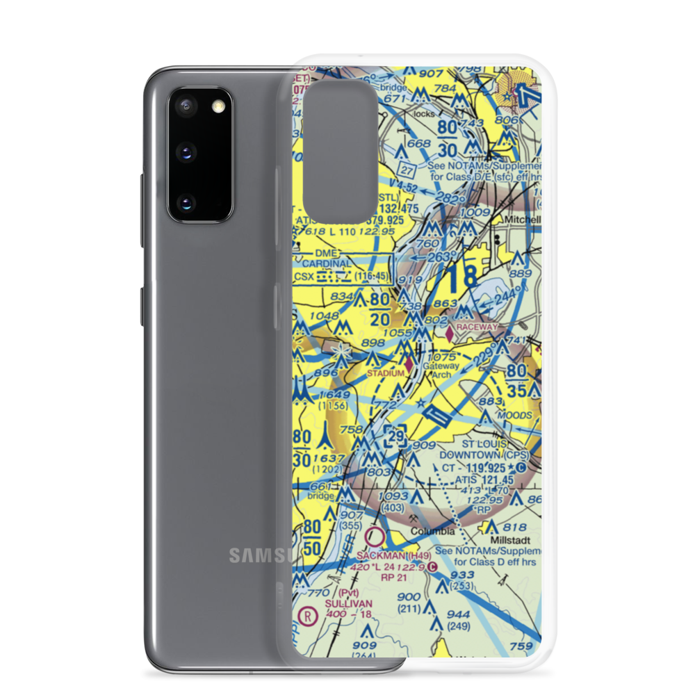 St Louis Downtown Heliport (MO7) VFR Sectional Samsung Case Samsung Galaxy S20 model shown