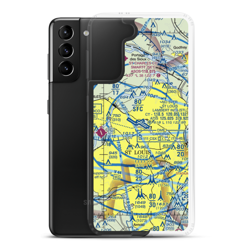 St Louis Lambert International Airport (STL) VFR Sectional Samsung Case Samsung Galaxy S21 Plus model shown