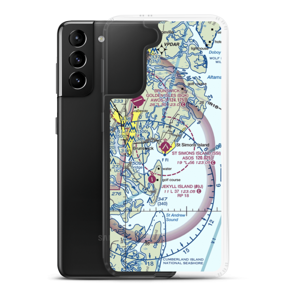 St Simons Island Airport (SSI) VFR Sectional Samsung Case Samsung Galaxy S21 Plus model shown