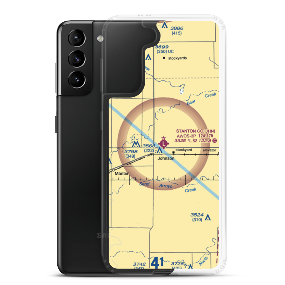 Stanton County Municipal Airport (JHN) VFR Sectional Samsung Case Samsung Galaxy S21 Plus model shown