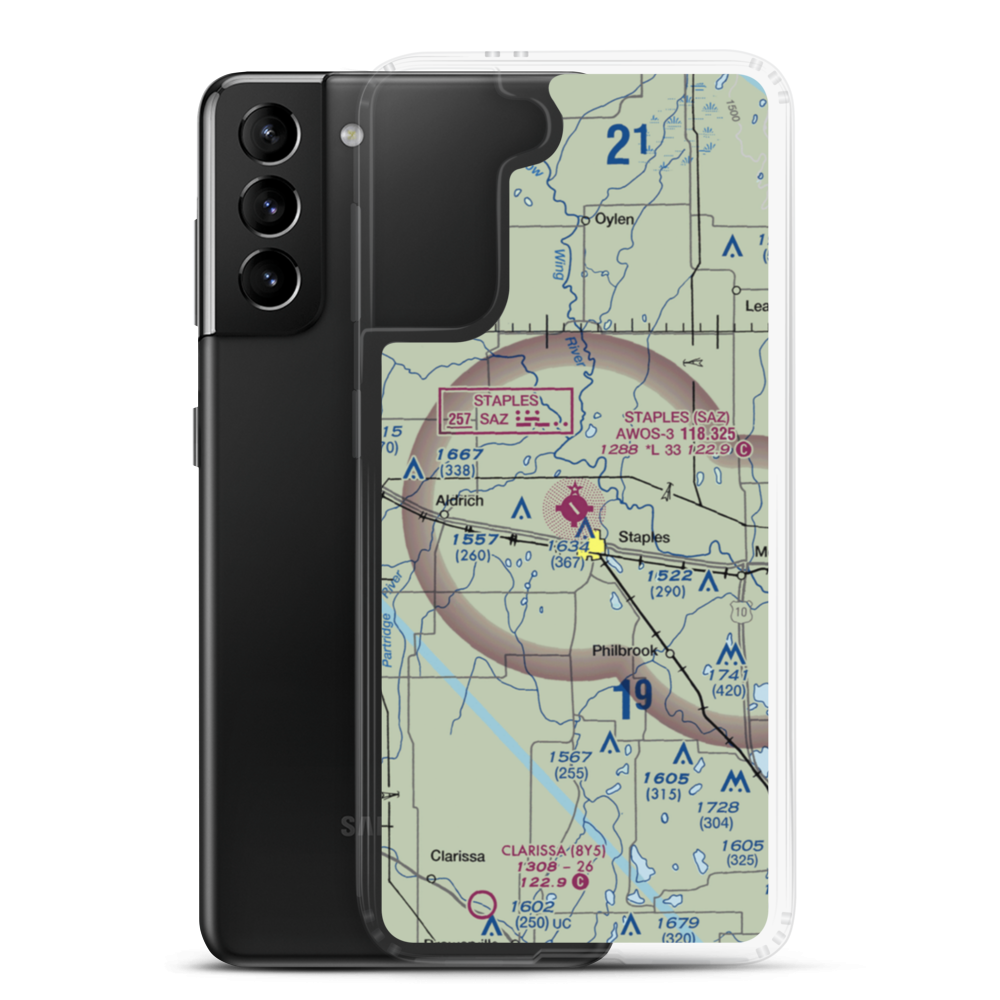 Staples Municipal Airport (SAZ) VFR Sectional Samsung Case Samsung Galaxy S21 Plus model shown