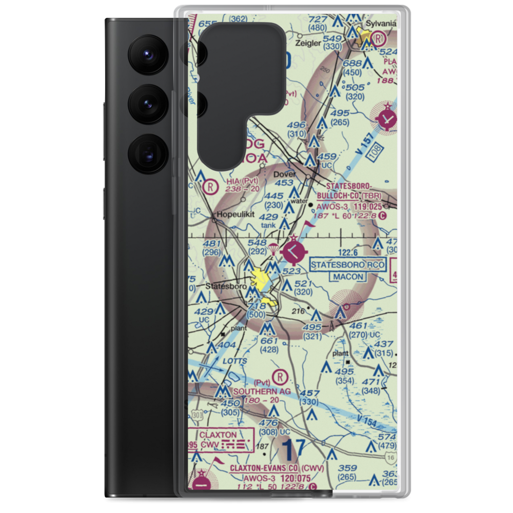 Statesboro Bulloch County Airport (TBR) VFR Sectional Samsung Case Samsung Galaxy S22 Ultra model shown