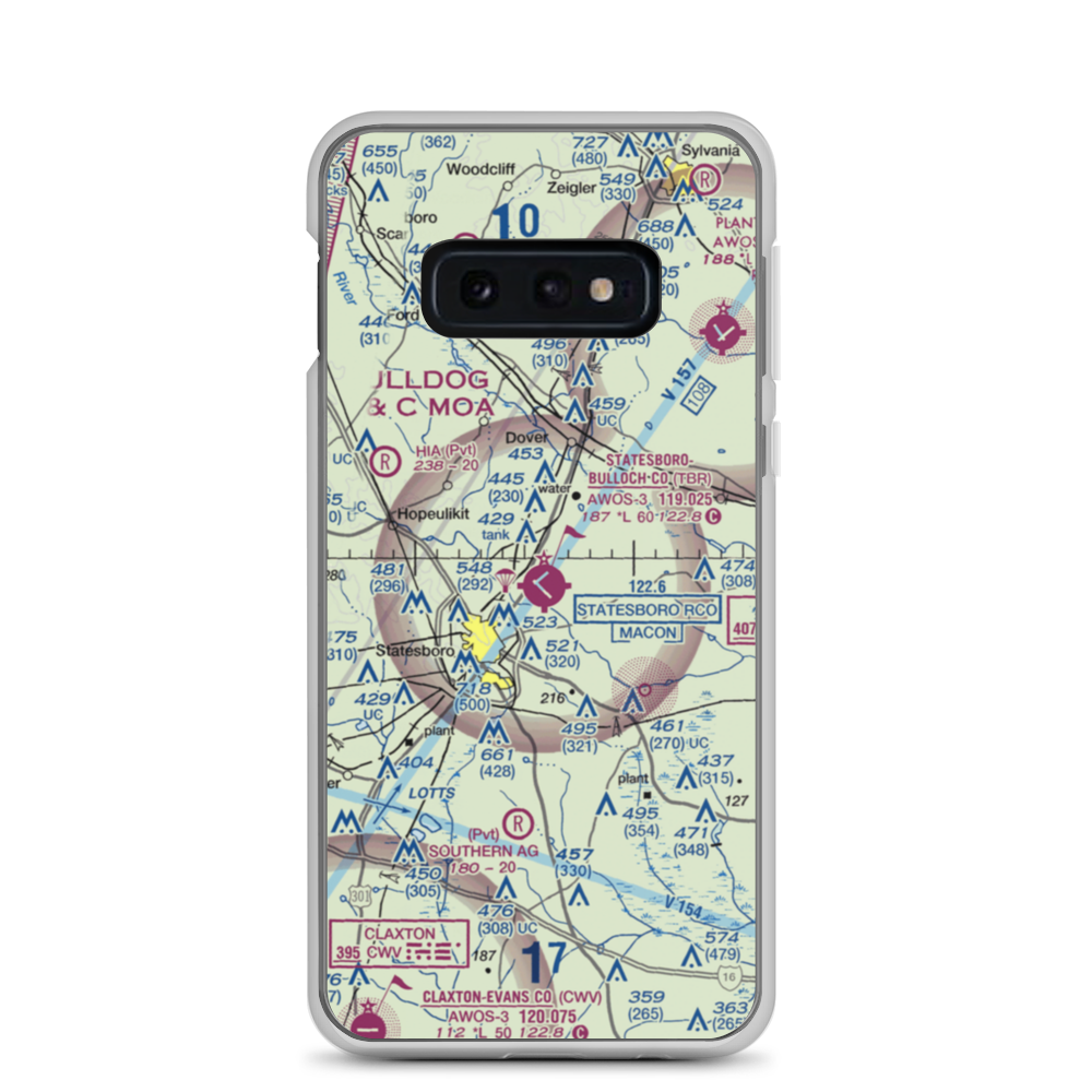 Statesboro Bulloch County Airport (TBR) VFR Sectional Samsung Case Samsung Galaxy S10e model shown