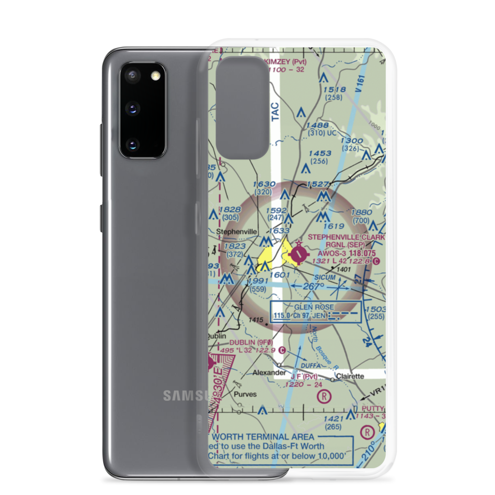 Stephenville Clark Regional Airport (SEP) VFR Sectional Samsung Case Samsung Galaxy S20 model shown