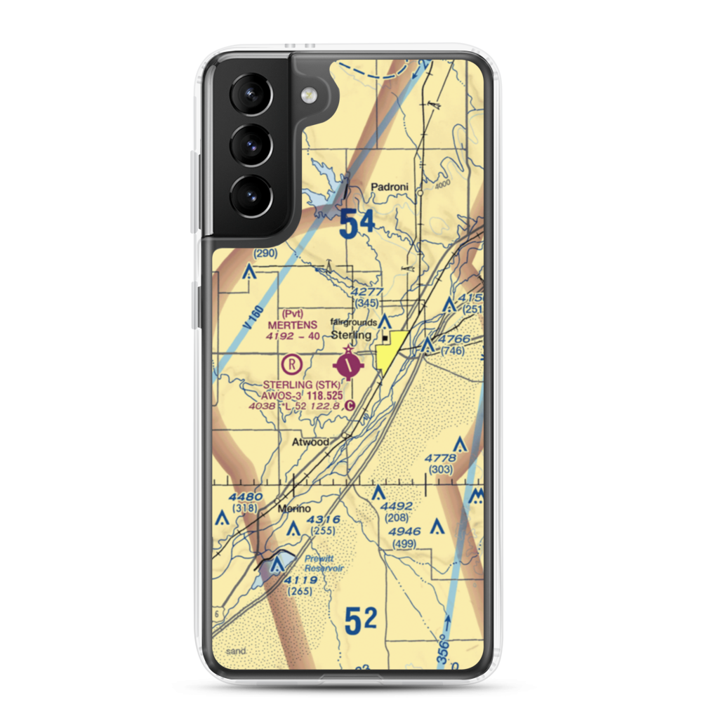 Sterling Municipal Airport (STK) VFR Sectional Samsung Case Samsung Galaxy S21 Plus model shown