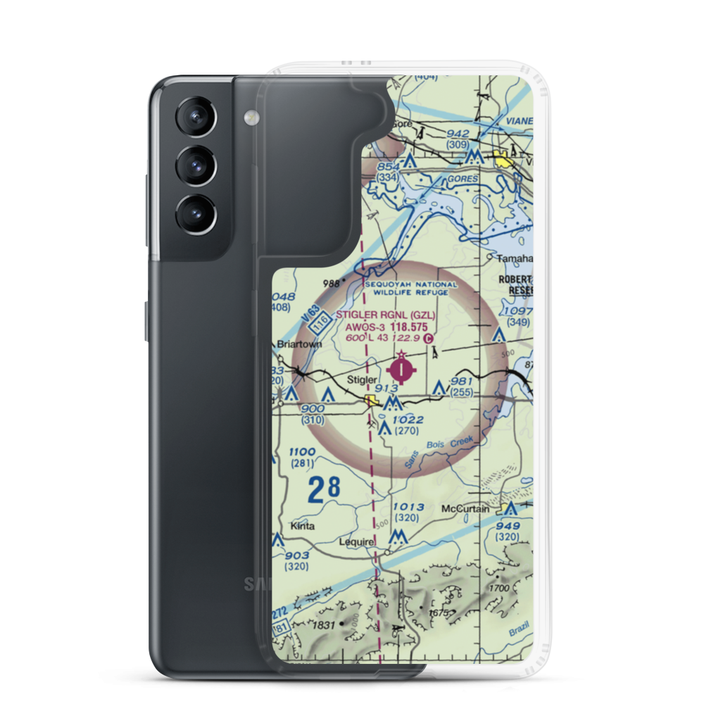 Stigler Regional Airport (GZL) VFR Sectional Samsung Case Samsung Galaxy S21 model shown