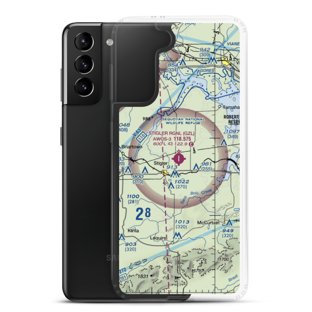 Stigler Regional Airport (GZL) VFR Sectional Samsung Case Samsung Galaxy S21 Plus model shown
