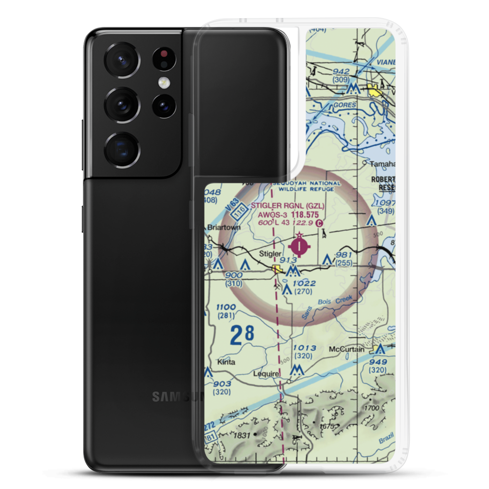 Stigler Regional Airport (GZL) VFR Sectional Samsung Case Samsung Galaxy S21 Ultra model shown
