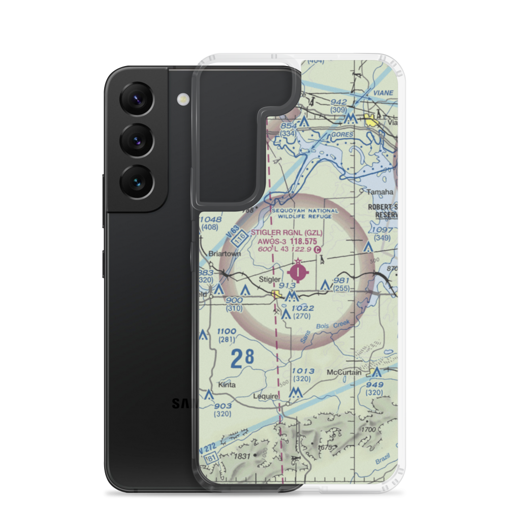 Stigler Regional Airport (GZL) VFR Sectional Samsung Case Samsung Galaxy S22 model shown