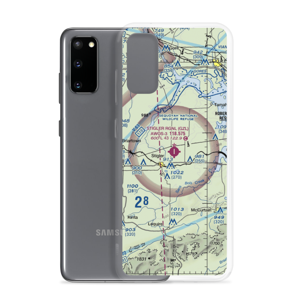 Stigler Regional Airport (GZL) VFR Sectional Samsung Case Samsung Galaxy S20 model shown