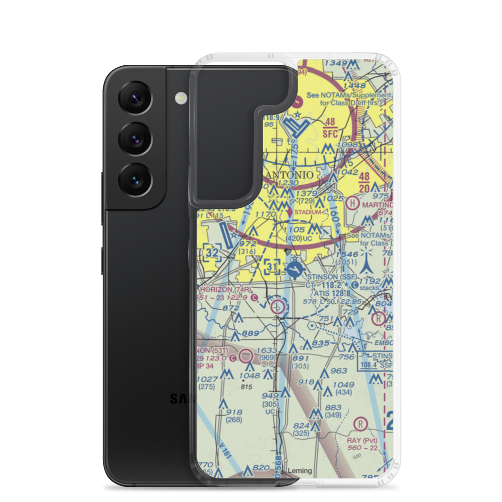 Stinson Municipal Airport (SSF) VFR Sectional Samsung Case Samsung Galaxy S22 model shown