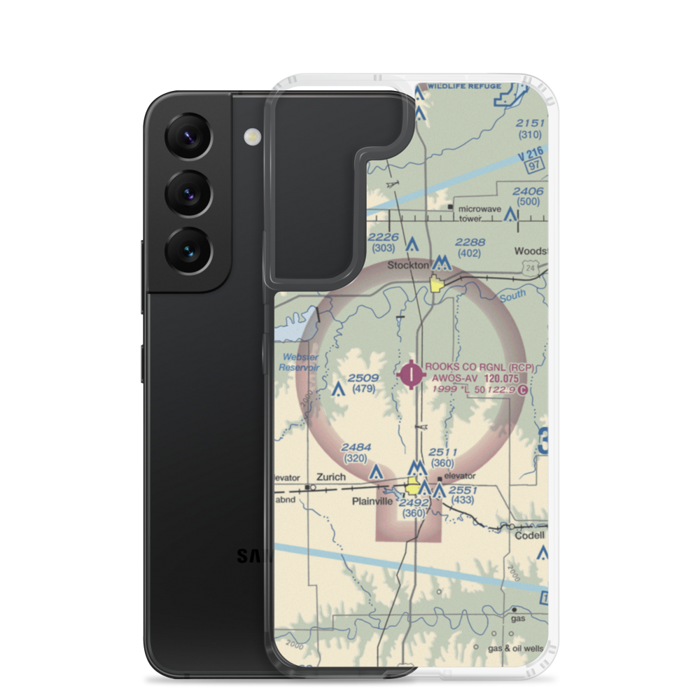 Stockton / Rooks County Regional (KRCP) VFR Sectional Samsung Case Samsung Galaxy S22 model shown