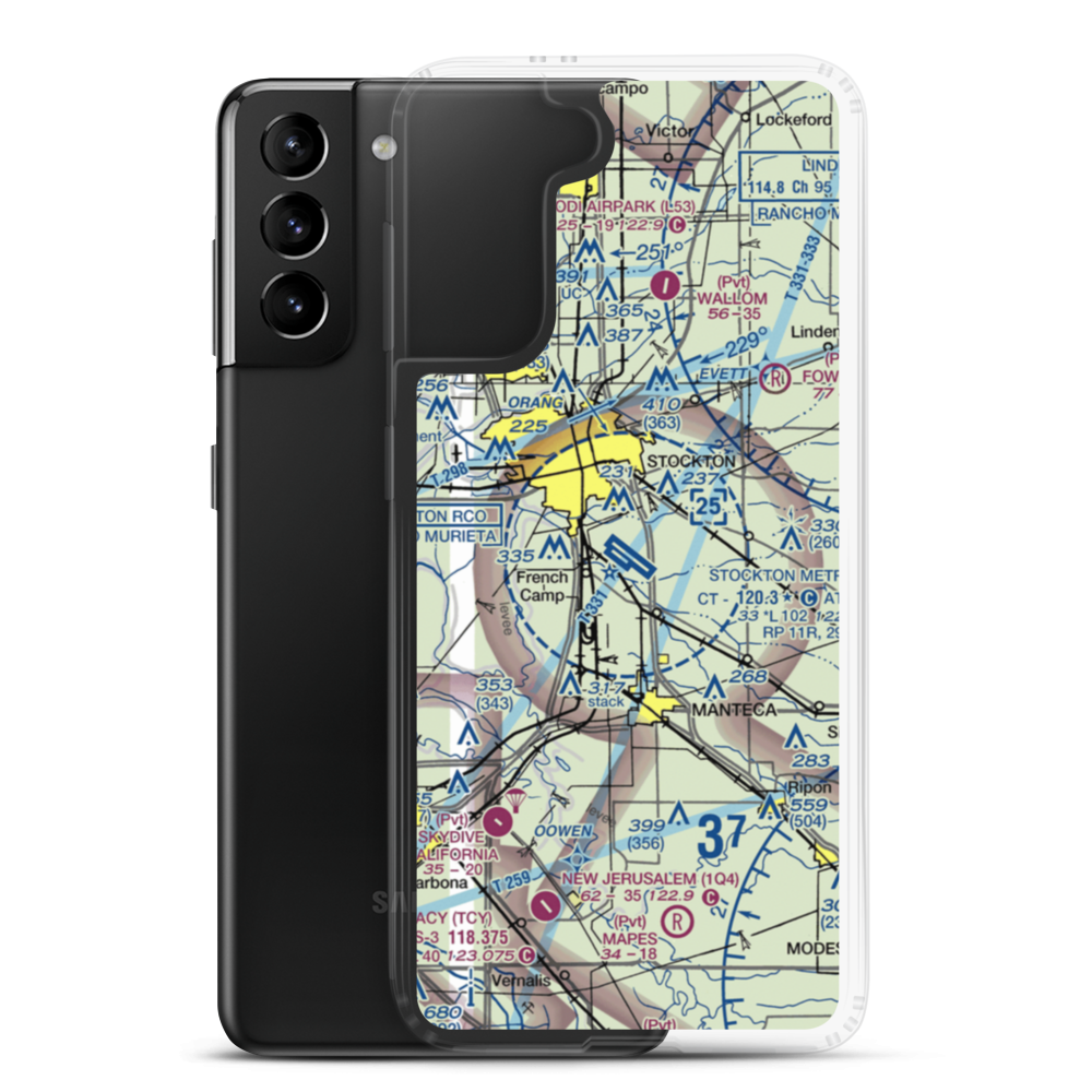 Stockton Metropolitan Airport (SCK) VFR Sectional Samsung Case Samsung Galaxy S21 Plus model shown