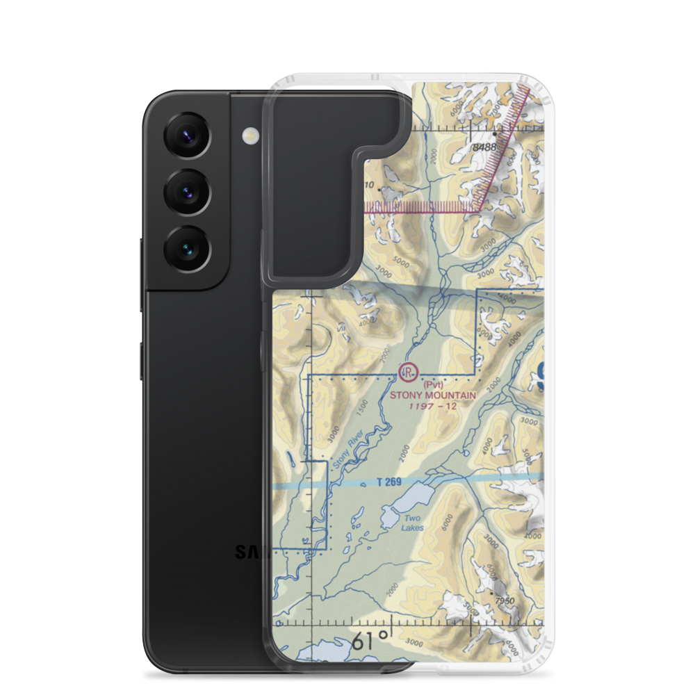 Stony Mountain Lodge Airport (AK53) VFR Sectional Samsung Case Samsung Galaxy S22 model shown