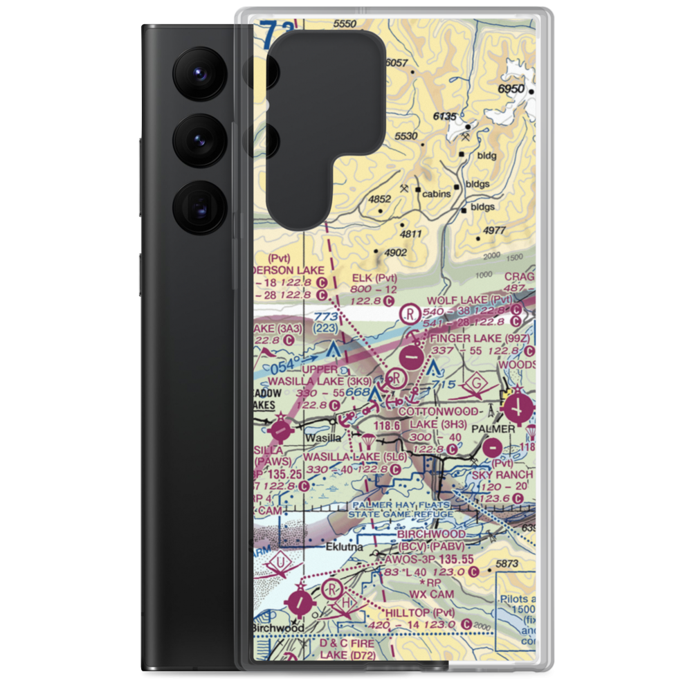 Stro's Airport (AK54) VFR Sectional Samsung Case Samsung Galaxy S22 Ultra model shown
