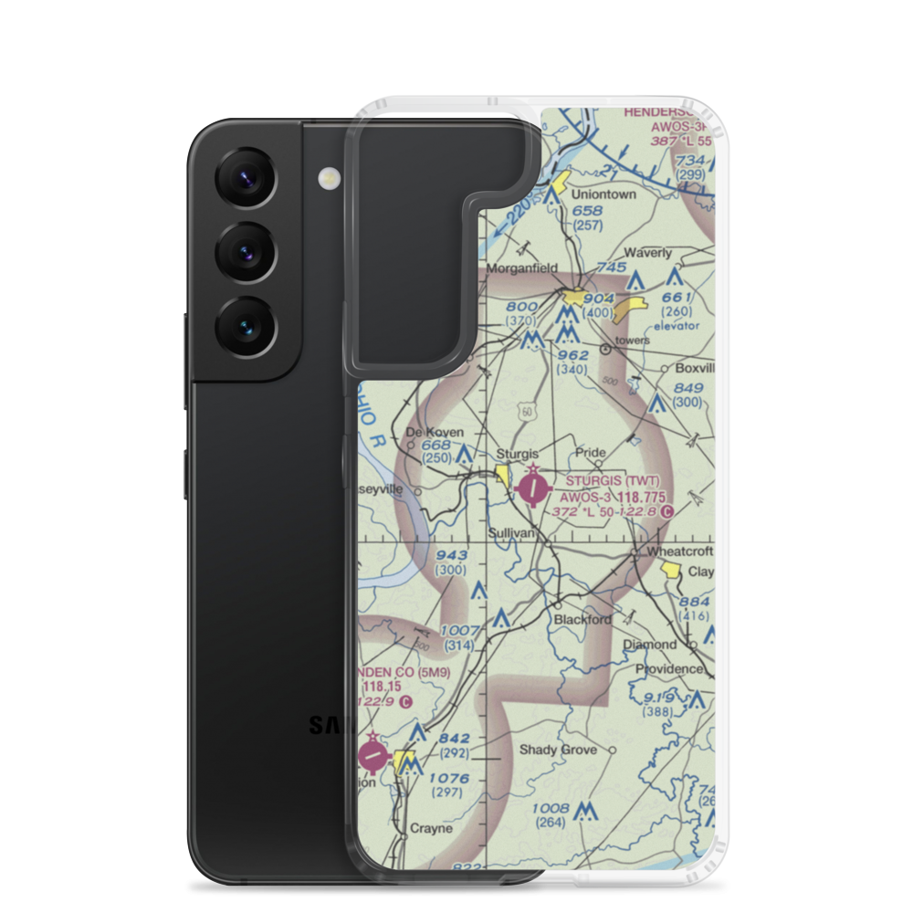 Sturgis Municipal Airport (TWT) VFR Sectional Samsung Case Samsung Galaxy S22 model shown