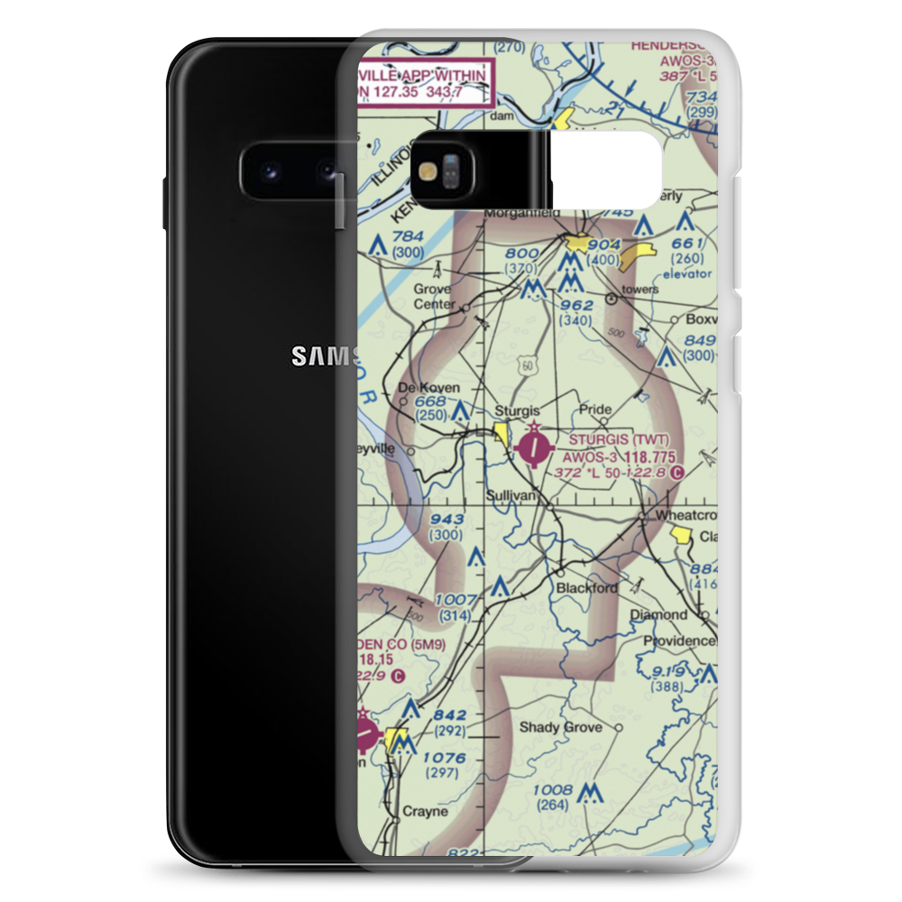Sturgis Municipal Airport (TWT) VFR Sectional Samsung Case Samsung Galaxy S10+ model shown