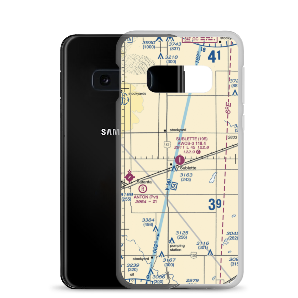 Sublette Municipal Airport (19S) VFR Sectional Samsung Case Samsung Galaxy S10e model shown