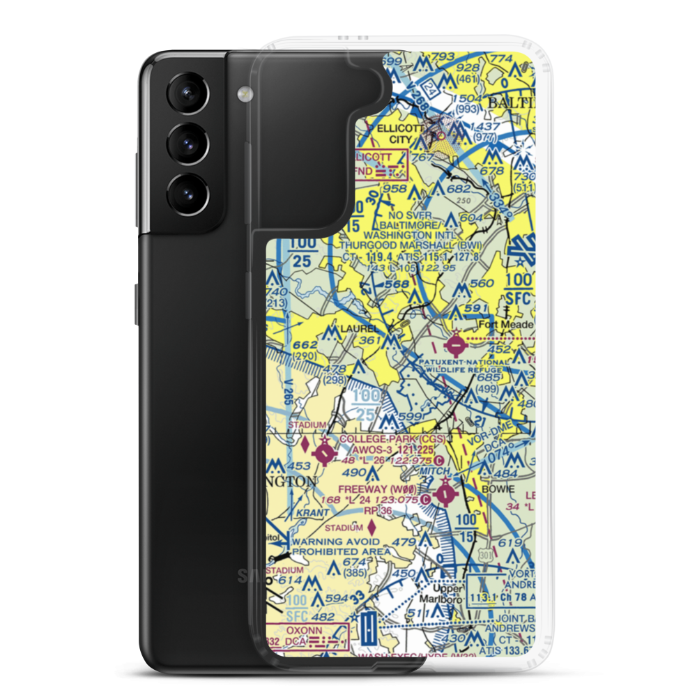 Suburban Airport (W18) VFR Sectional Samsung Case Samsung Galaxy S21 Plus model shown