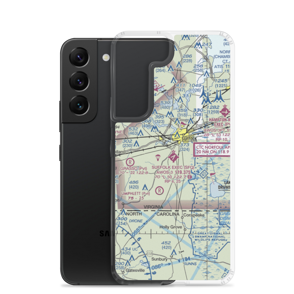 Suffolk Executive Airport (SFQ) VFR Sectional Samsung Case Samsung Galaxy S22 model shown