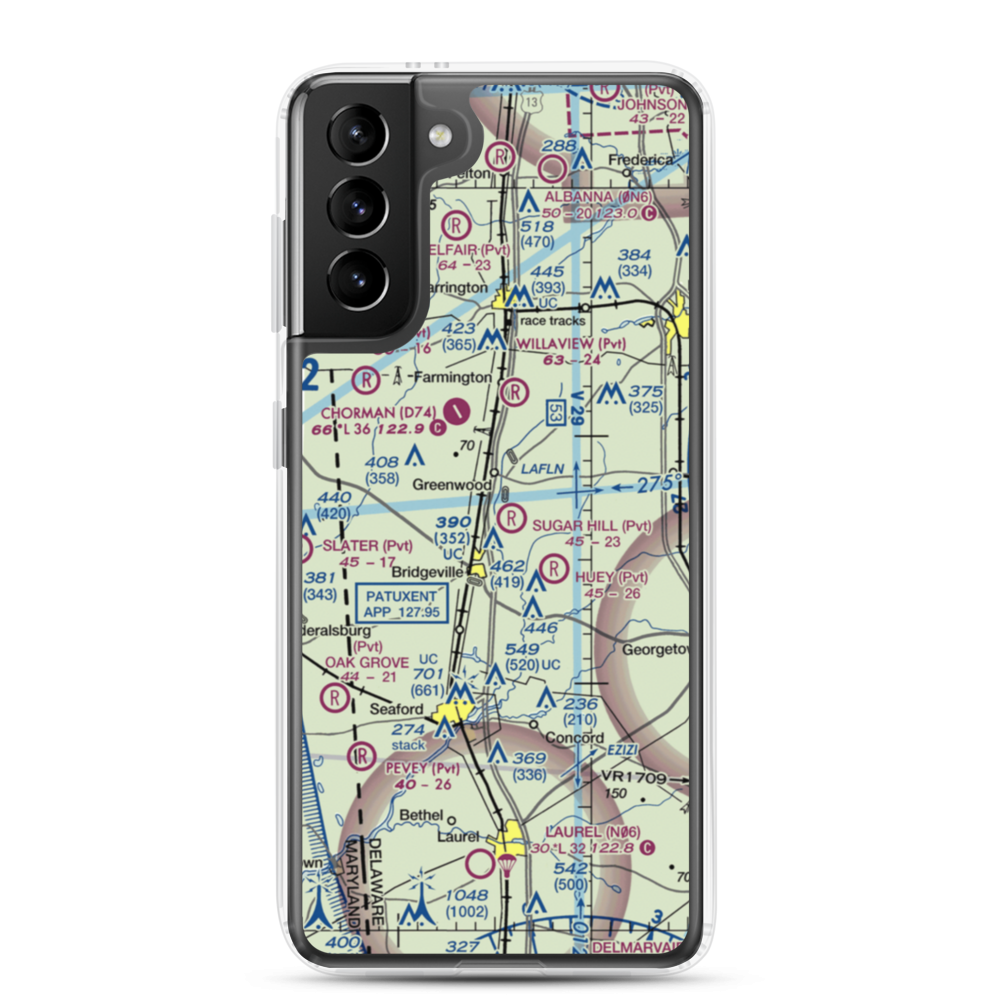 Sugar Hill Airport (DE17) VFR Sectional Samsung Case Samsung Galaxy S21 Plus model shown