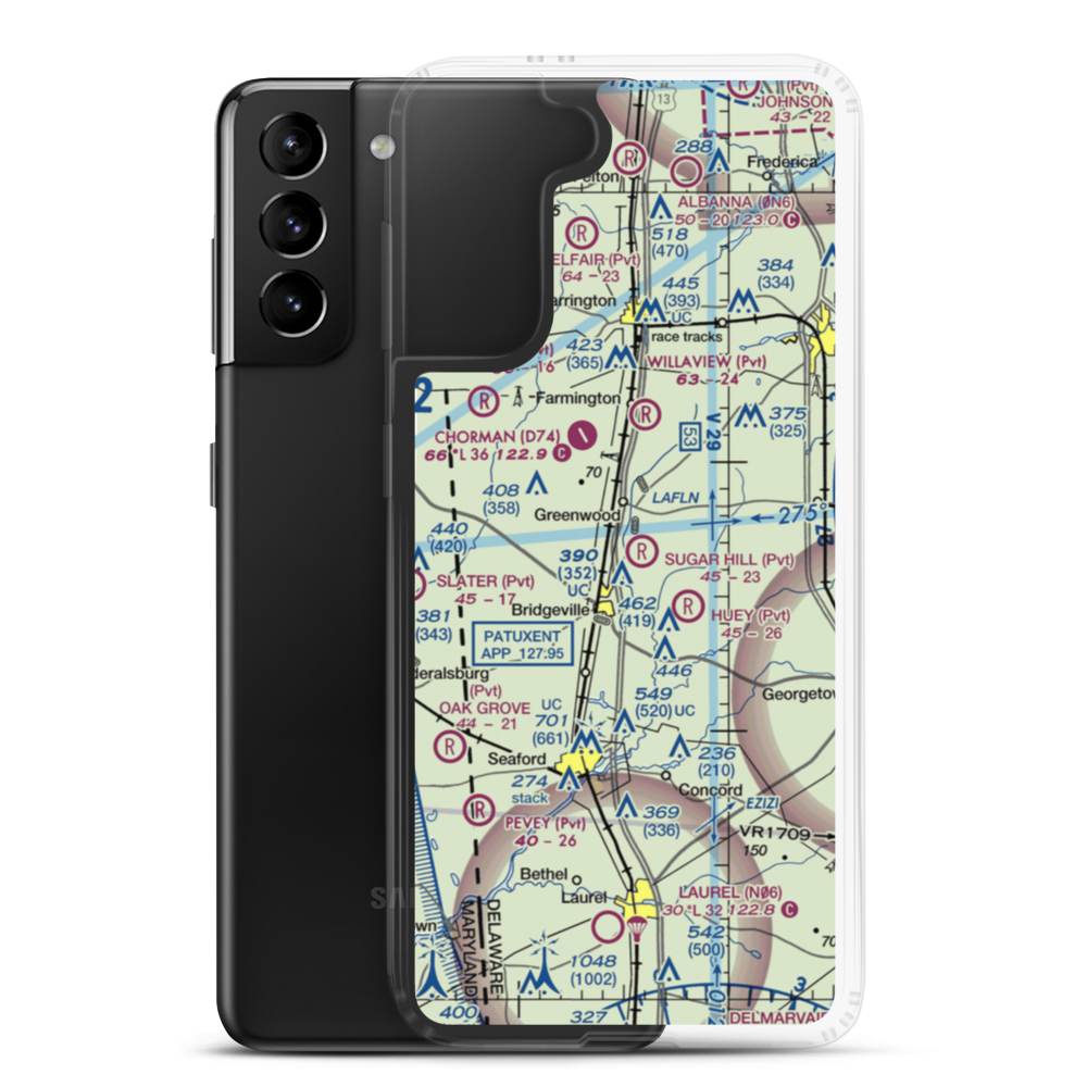 Sugar Hill Airport (DE17) VFR Sectional Samsung Case Samsung Galaxy S21 Plus model shown