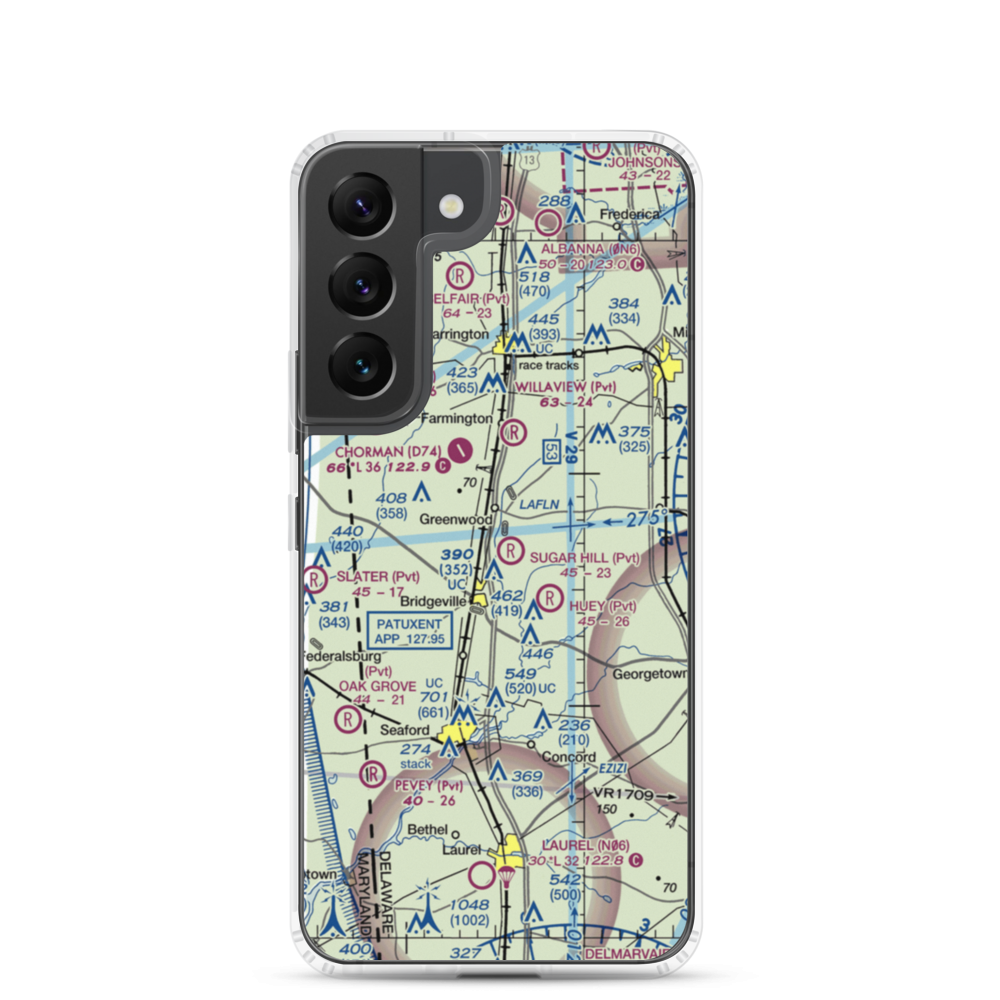 Sugar Hill Airport (DE17) VFR Sectional Samsung Case Samsung Galaxy S22 model shown