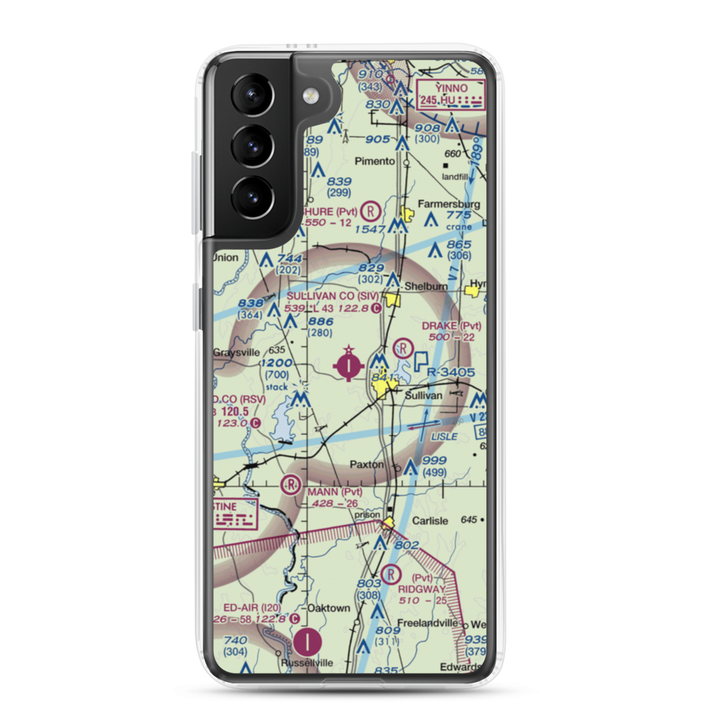 Sullivan County Airport (SIV) VFR Sectional Samsung Case Samsung Galaxy S21 Plus model shown