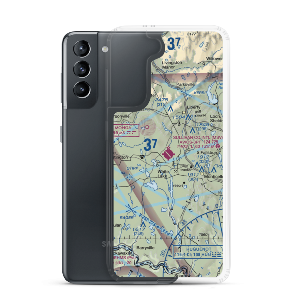 Sullivan County International Airport (MSV) VFR Sectional Samsung Case Samsung Galaxy S21 model shown