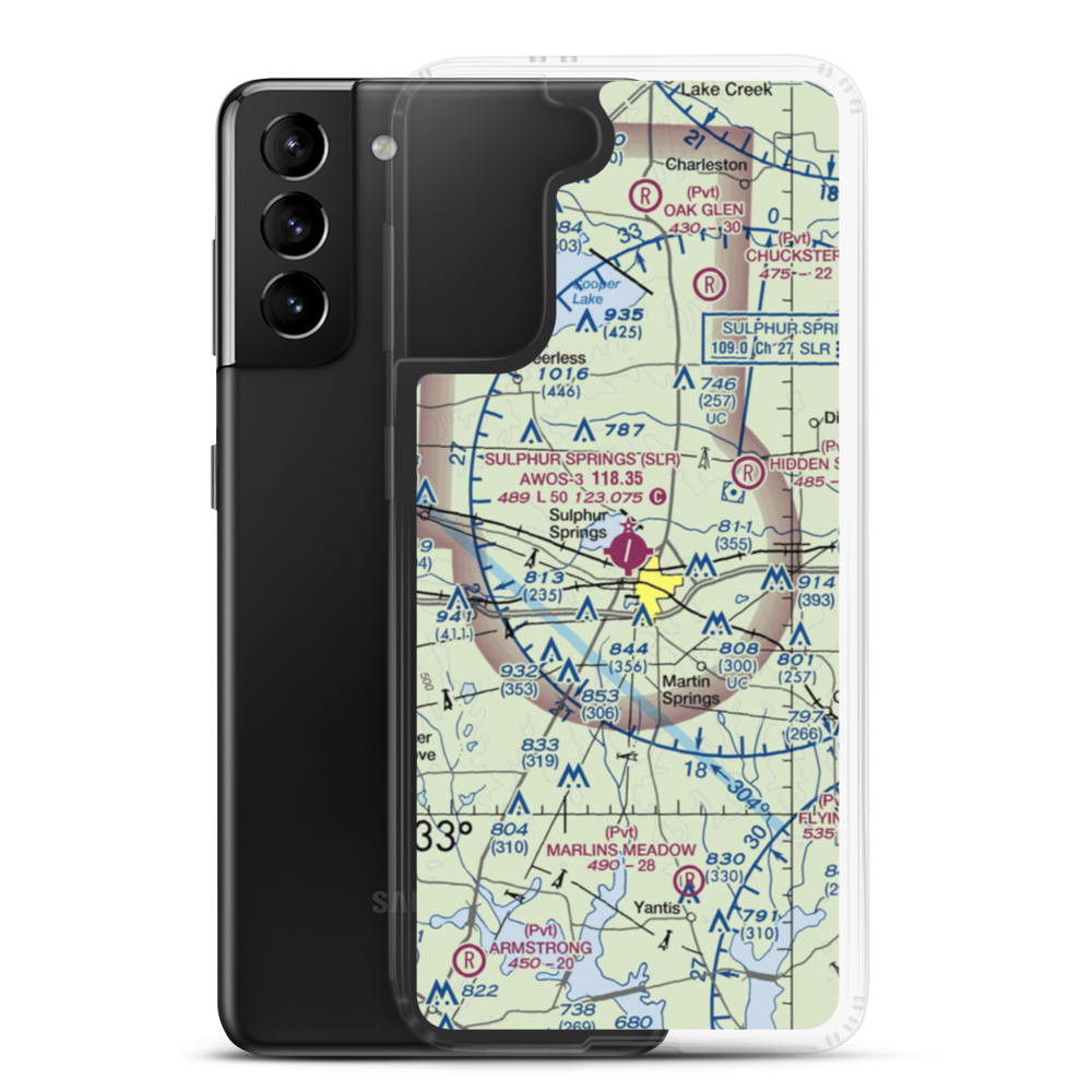 Sulphur Springs Municipal Airport (SLR) VFR Sectional Samsung Case Samsung Galaxy S21 Plus model shown
