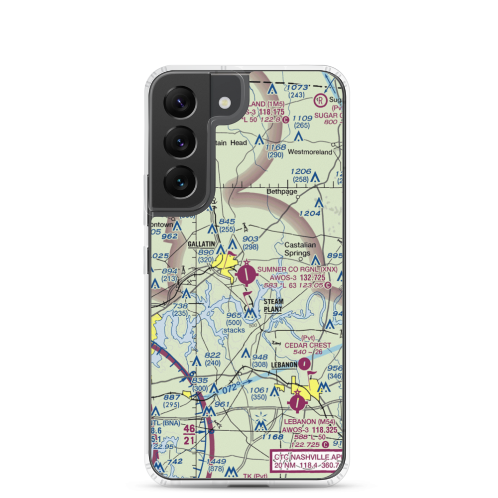 Sumner County Regional Airport (XNX) VFR Sectional Samsung Case Samsung Galaxy S22 model shown