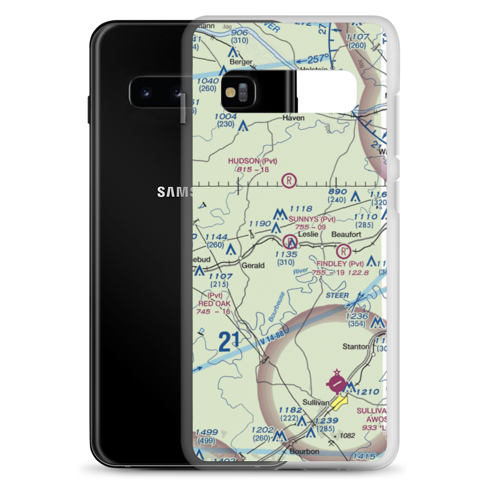 Sunnys Field Airport (72MO) VFR Sectional Samsung Case Samsung Galaxy S10+ model shown