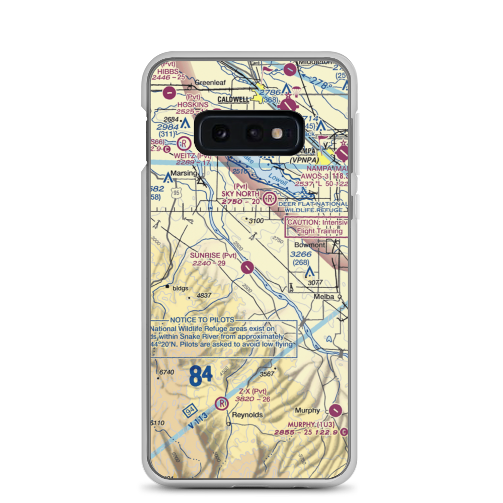 Sunrise Skypark Airport (ID40) VFR Sectional Samsung Case Samsung Galaxy S10e model shown