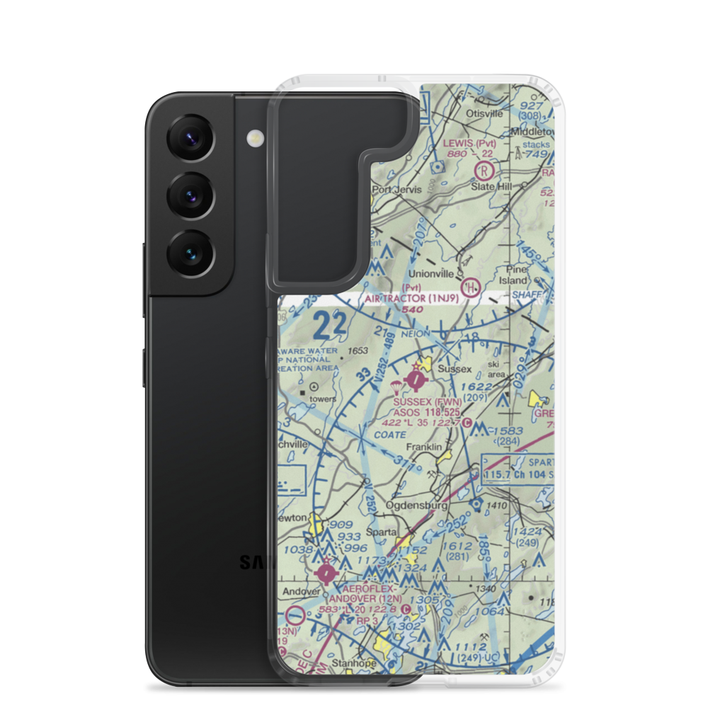 Sussex Airport (FWN) VFR Sectional Samsung Case Samsung Galaxy S22 model shown